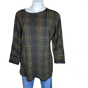 Ali Miles Black Gold Tunic Windowpane Plaid Top